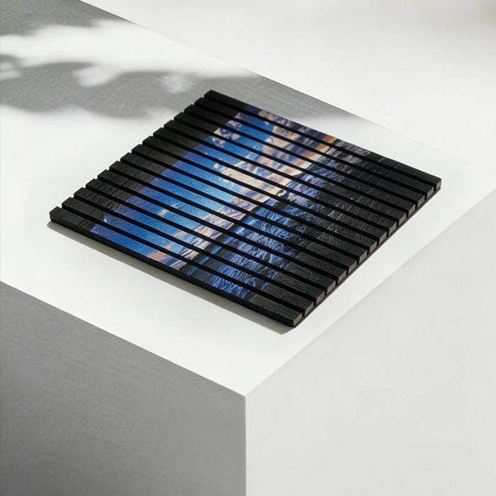 Soundzone slatted wooden custom-printed acoustic panels